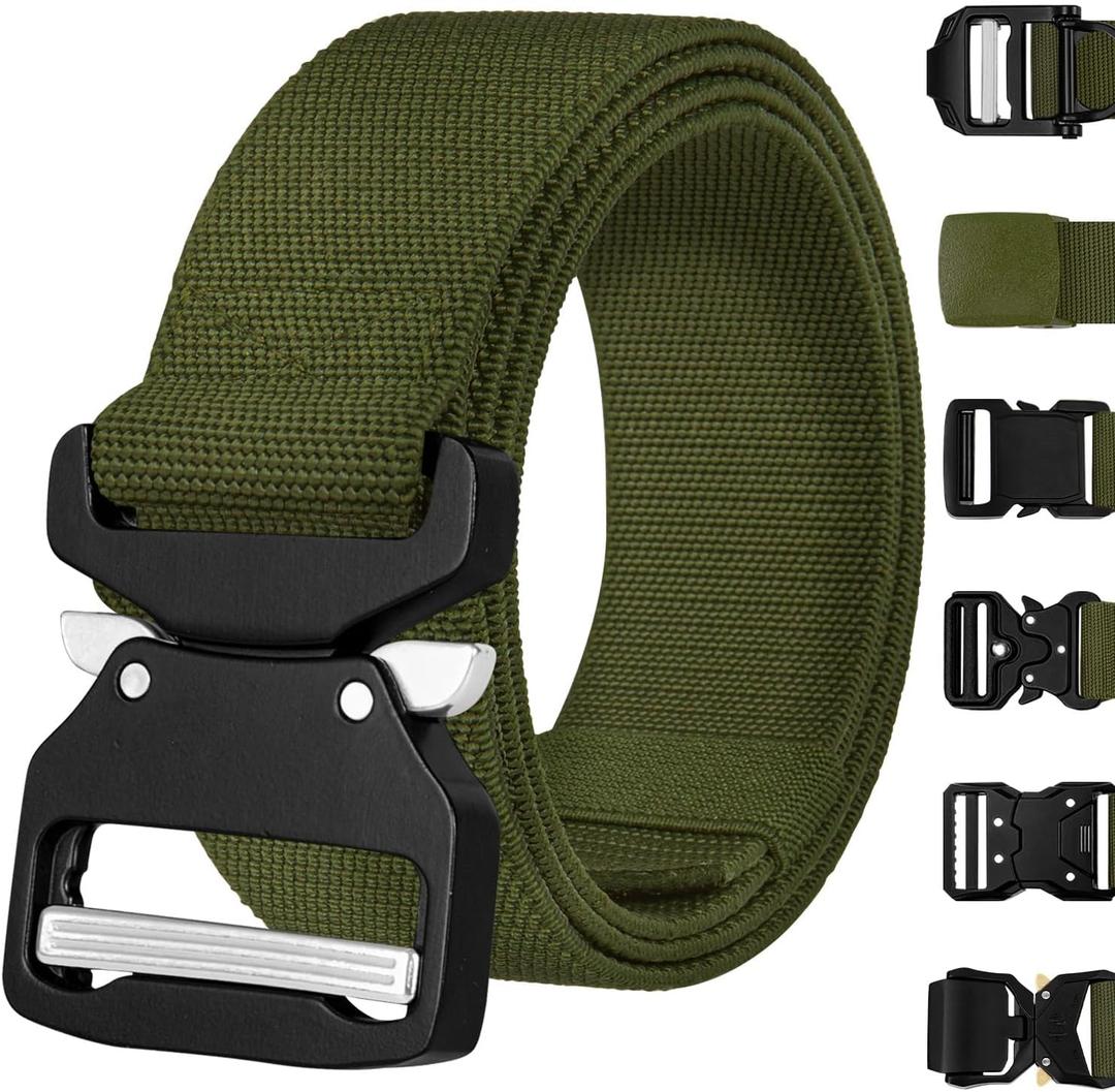 TECEUM Tactical Belt  Heavy-Duty & Quick Release  Military, Work, Rigger, Duty & Utility Belt for Men (Buckle 7 - Green)