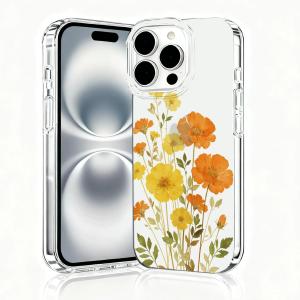 for iPhone 16 Pro Max Case, Floral Clear Case for iPhone 16 Pro Max, Cute Floral Pattern Flower Design, Aesthetic Phone Cover, Scratch Resistant Shockproof Cover, Marigold Pattern（B129）