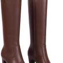 Knee High Boots for Women 3" Chunky Heel Square Toe Fall Winter Side Zipper Dress Tall Boots for Women (7.5, Light Borwn)