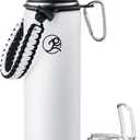 GOSWAG Insulated Sports Water Bottle, 24oz 2 Lids(with Straw/No Straw), Stainless Steel Water Bottles with Paracord Handle, Insulated Bottle with Double-Wall Vacuum Insulation (Matte White)