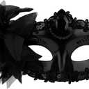 Mikovivi Masquerade Mask for Women, Black Lace Venetian Masquerade Mask Cosplay Facial Accessories for Female Men Mardi Gras Halloween Costume Carnival Bachelorette Party
