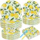 96 Pcs Lemon Party Decorations Summer Lemon Birthday Party Supplies Plates Napkins and Forks for Yellow Lemon Baby Shower Bridal Shower Serves 24
