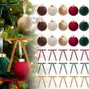 30 Pcs Christmas Velvet Ornaments Set 15pcs 2.36" Velvet Ball Ornaments 15pcs 3/8" Wide 5 * 7" Christmas Tree Decor for Xmas Home Hanging Shatterproof Ball & Ribbon Bow for Indoor Festival