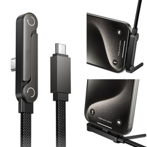 2 in 1 USB C Charger Cable with Invisible Stand, USB C to USB C 240w Fast Charging Braided Cord and Phone Stand Compatible with iPhone,Samsung and Android Phone,Type C PD Charging Cable,5ft,Black