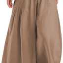 TARSE Womens Linen Wide Leg Cropped Pants Baggy Palazzo Boho Casual Elastic Waist Summer Beach Skirt Pants with Pockets(MidCoffee, XXL)