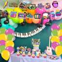 59 Pcs Hip Hop Birthday Party Supplies, Back to The 80s Themed Party Decoration Retro 90s Backdrop Balloons Cake Cupcake Topper for Rock Hippie Themed Party Decor