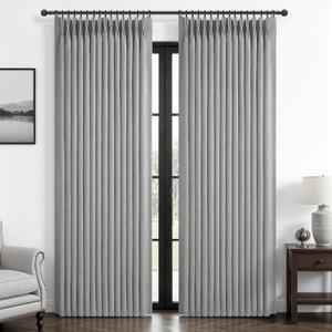 Custom Light Grey Blackout Dining Room Curtains 78 Inches Long 2 Panels Set, Memory Trained Pinch Pleated Double Layer Linen Thermal Noise Reducing Drapes Farmhouse Energy Efficient Windows Curtain