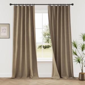 KangBang 100% Blackout Linen Curtains 108 Inches Long for Living Room 2 Panels Set, Extra Long Thermal Tan Drapes Back Tab Loop Pocket Aesthetic Brown Curtains for Bedroom Dining,52x108 Inch (Biscuit)