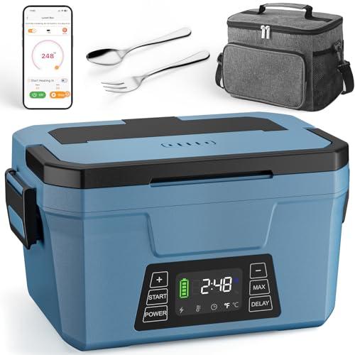 Cordless Electric Lunch Box for Adults, APP Control Heated Lunch Box for Men Food Warmer 9000mAh Rechargeable Lunch Box 248℉ Timer Self Heating Lunch Box, 5-sided Heated lunchbox for Work/Outdoor/Gift