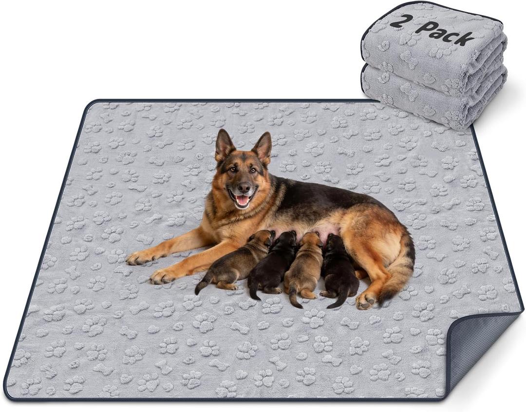 LOOBANI 2 Packs Extra Large Washable Pee Pads for Dogs 48"x48", Non-Slip Reusable Dog Mat, Super Absorbent Whelping Pads, Leak-Proof Dog Playpen Mat for Floor, Bed, Incontinence, Housebreak,Gray