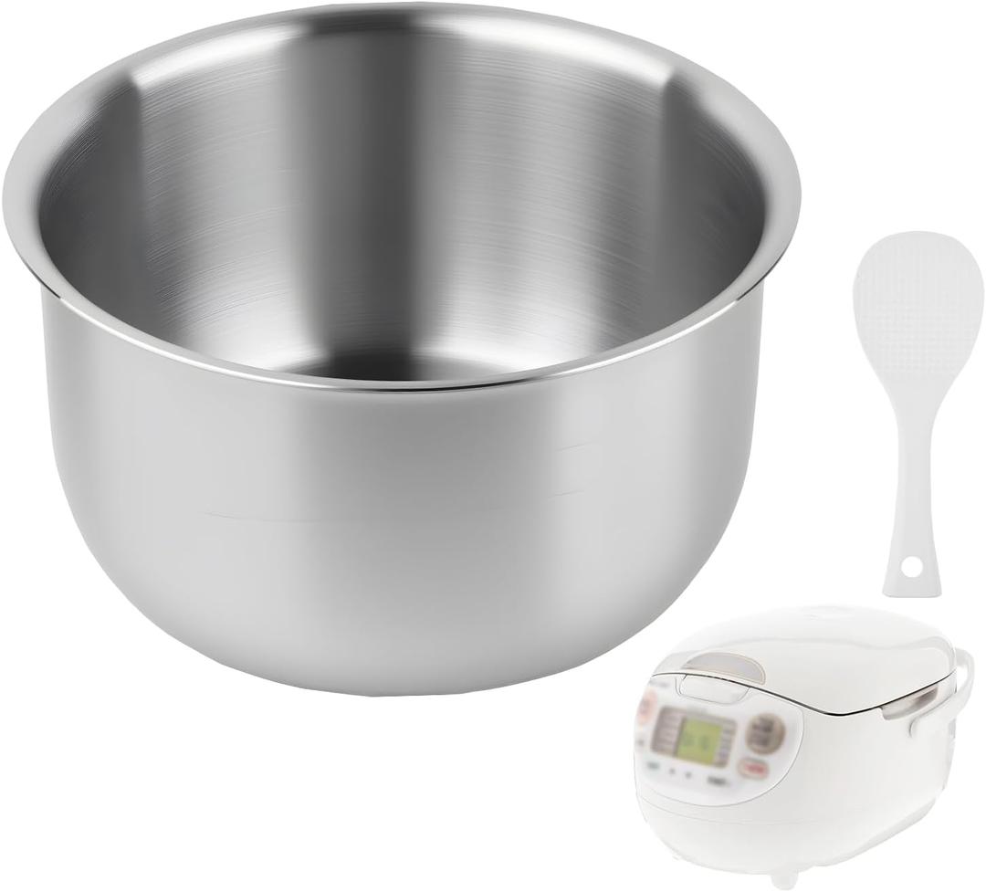 3L/5.5 Cup Stainless Steel Inner Pot Compatible with Zojirushi NS-ZCC10 Rice Cooker, Food-Grade Replacement Cooking Bowl,Uncoated Thickened Inner Pot ReplacementIncludes Rice Spoons