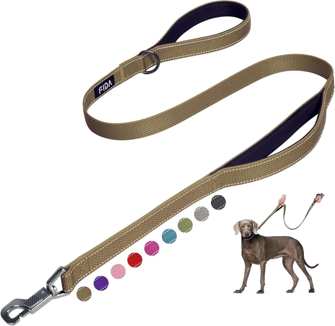 Fida 4 FT Heavy Duty Dog Leash with 2 Comfortable Padded Handles, Traffic Handle & Advanced Easy Snap Hook, Reflective Walking Lead for Large, Medium & Small Breed Dogs, Brown (4 Feet (Pack of 1))
