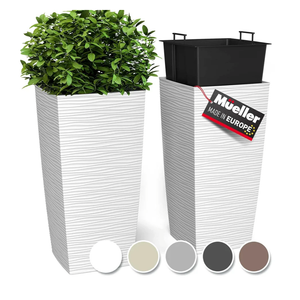 Mueller M-Resin Heavy Duty Tall Planters for Outdoor Plants, Indoor Grande Plant Pots, Boxes, Trees, Flower Pots, 2-Piece Set, 24”, Modern Design, Built-in Drainage, Front Porch Decor, White