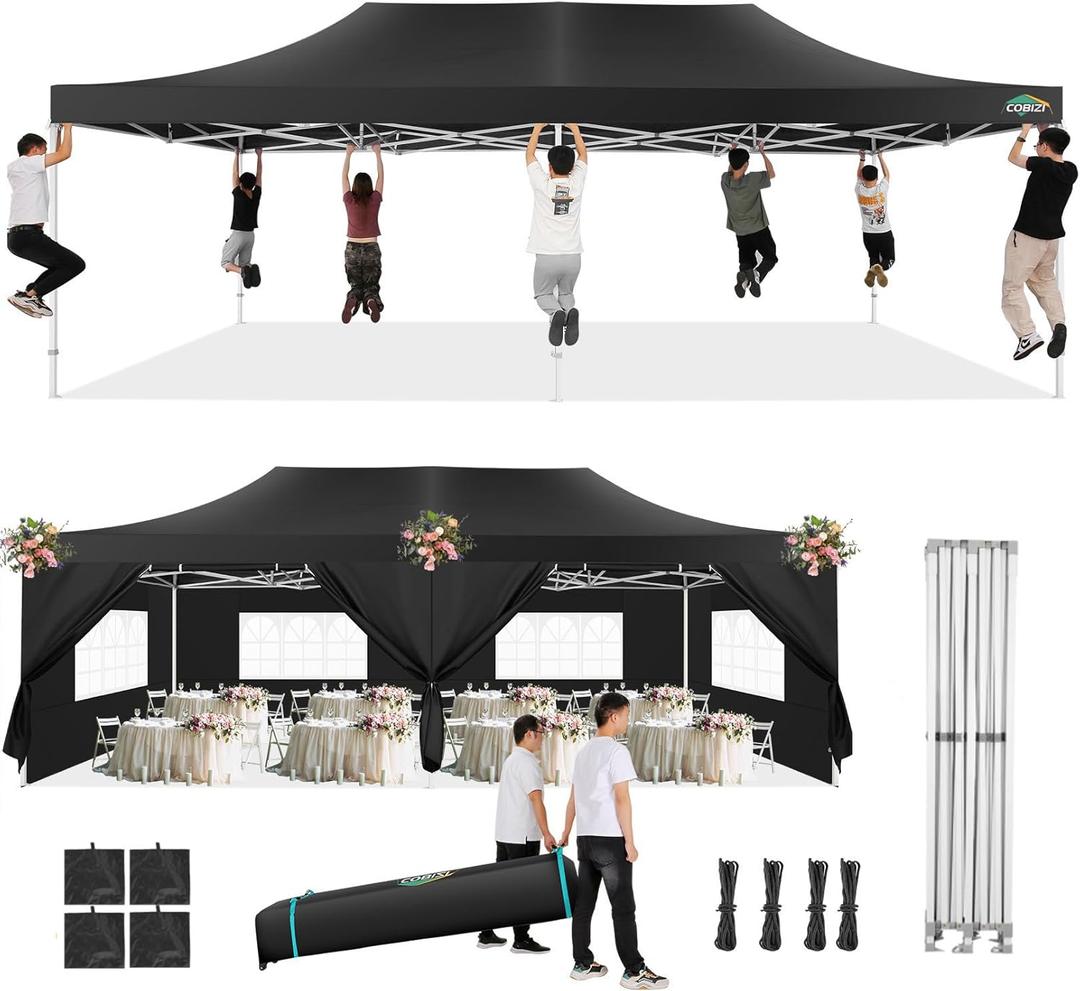 COBIZI 13x26 Pop Up Canopy with 6 Removable Sidewalls Heavy Duty Canopy Party Tents for Parties, Outdoor Wedding Large Event Tent Wind Waterproof UPF 50+ Easy Up in Garden Lawn with Roller Bag, Black