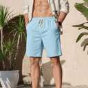 Sailwind Mens Cotton Linen Shorts Casual Elastic Waist Drawstring Summer Beach Vacation Shorts with Pockets (Blue, M)