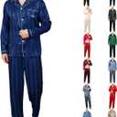 Men's Silky Satin Pajama Sets Mens Sleepwear Big and Tall Pajamas for Men Loungewear Summer Pjs Lounge Set M-5XL (Kj2025)