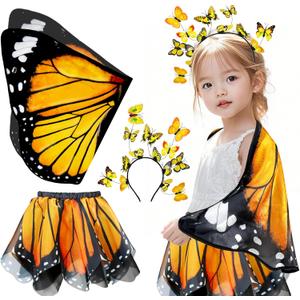 iROLEWIN Kids Toddler Butterfly-Wings-Costume for Girls Dress-Up Fairy-Wings Tutu Headband Christmas Birthday Gifts Toys 3+ (Orange Black)