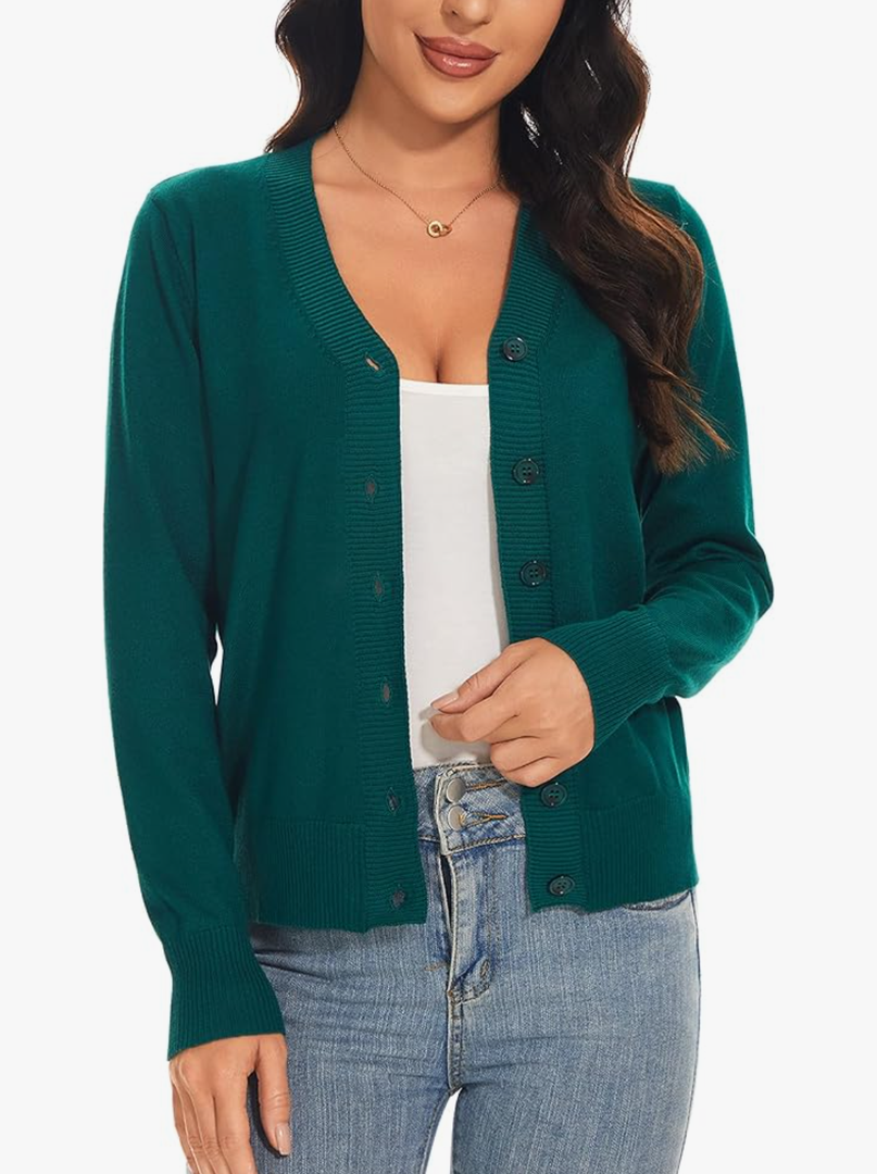 Women's V Neck Button Down Long Sleeve Cardigan Sweater XXL