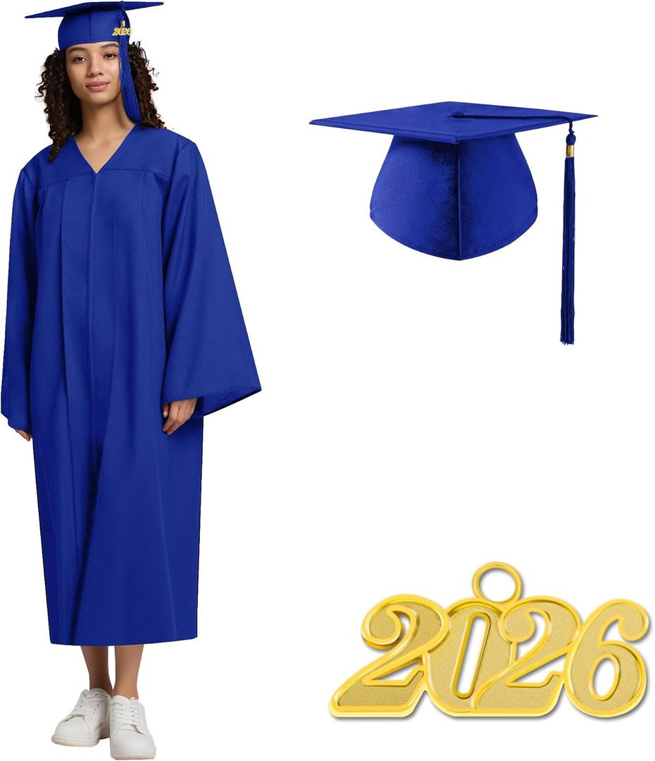 Graduation Cap and Gown 2026 Matte Unisex Robe with Adjustable Grad Cap Tassel for High School College Ceremonies (51(5'6"-5'8"))