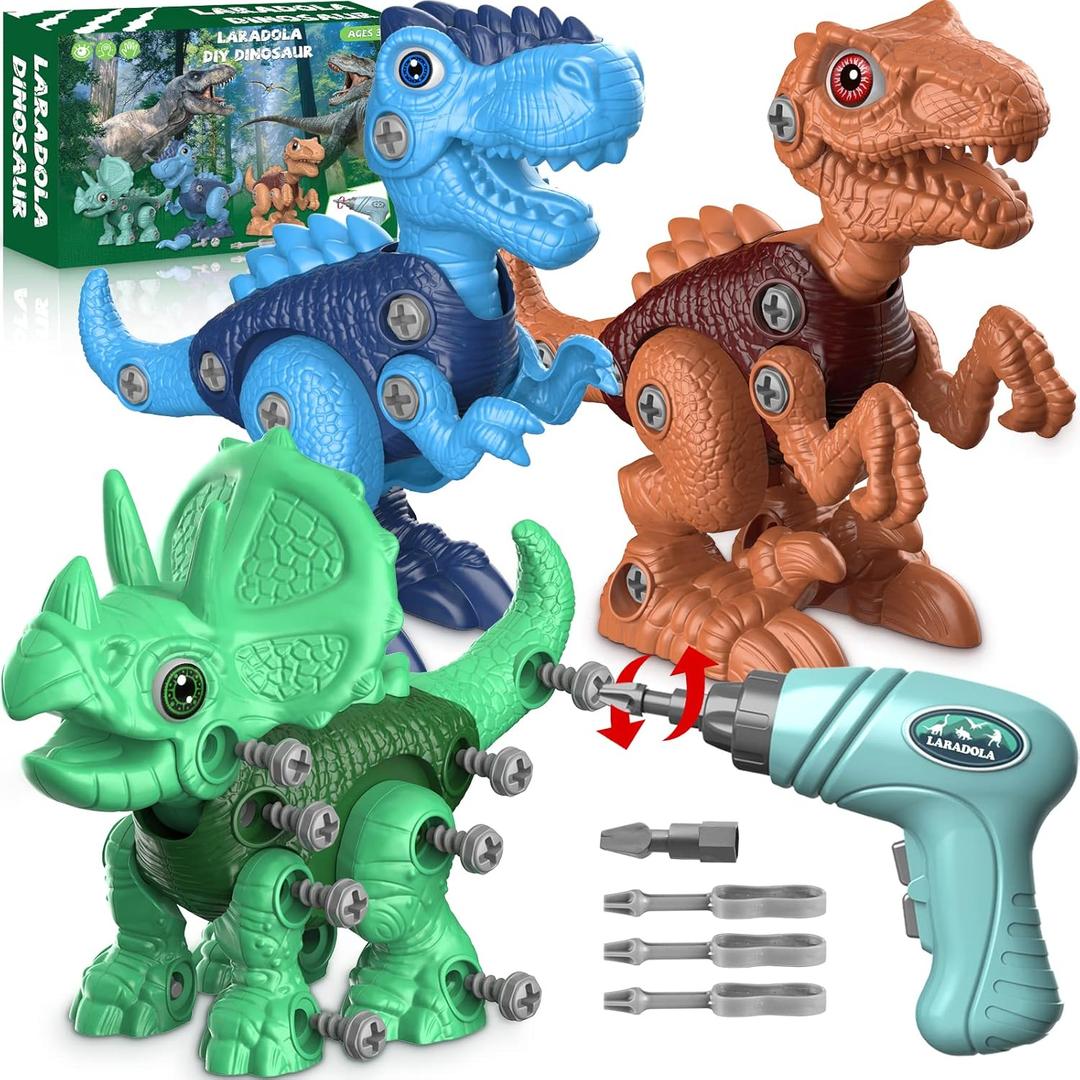 Laradola Dinosaur Toys for 3 4 5 6 7 8 Year Old Boys, Take Apart Dinosaur Toys For Kids 3-5 5-7 STEM Construction Building Kids Toy With Electric Drill, Party Christmas Birthday Gifts Boys Girls (Deluxe Green)