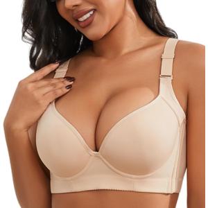 Plus Size Push Up Bras for Women Hide Back Fat Smoothing Bra Underwire Support Bras 34B to 46DD (44B, Beige)