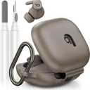 Compatible with Beats Powerbeats Fit Case Cover, Soft Silicone Shockproof Protective Skin Case for Powerbeats Fit Earbuds 2025 with Cleaner Kit & Carabiner, Top Logo Visible (Grey)