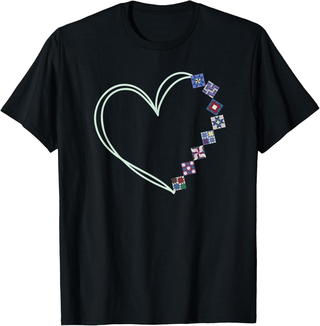 A Heart Made of Quilt Blocks Quilting T-Shirt, L