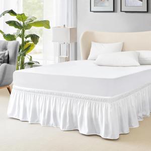 FreshCulture Elastic Wrap Around Bed Skirt - Easy Fit with 15-Inch Tailored Drop, Hotel Quality Dust Ruffle for Full Size Bed (White)