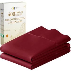 California Design Den Pillow Cases Standard Size Set of 2 - Luxury 400 Thread Count Sateen, 100% Cotton, Soft Sateen, Fits Standard and Queen Pillows - Bright True Red
