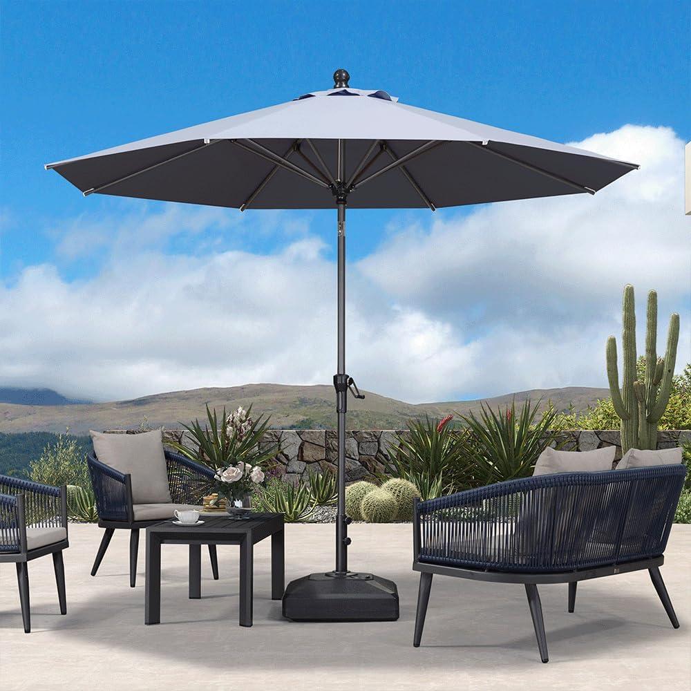 PURPLE LEAF 10' Round Patio Umbrella Outdoor Table Umbrella Aluminum Frame Market Umbrella Sun Umbrella with 8 Sturdy Ribs & Tilt for Garden Deck Lawn & Pool Light Gray,  (Umbrella only)