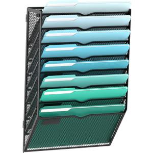 SUPEASY 8-Tier Wall File Organizer, Hanging Wall Files for Papers, Folders, Magazines, Wall Organizer for Clipboard, Assembly Needed, Black