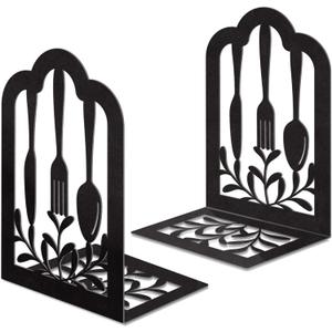 Book Ends,Metal Bookend,Bookend Decorative Heavy Book Ends for Shelves, Home Decorative Bookends for Heavy Books,Non-Skid Black Book Holder for Kitchen Housewarming Cooking Lover Gifts