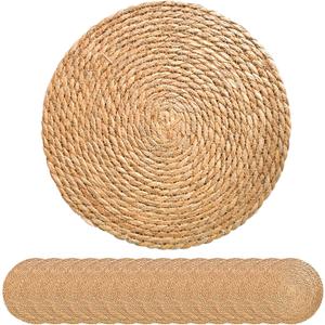 13 Inch Round Woven Plate Placemats Set of 15, Farmhouse Rustic Straw Braided Chargers Place Mats, TwinnekYR Large Boho Cattail Weave Table Mats, for Dining Plates Table Decor Home Wedding Party