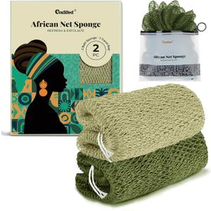 CORATED African Net Sponge Authentic, Shower Loofah Exfoliating Bath Sponge, Body Scrubber for Women Daily Use Body Care, Travel Portable Bath Accessories for Bathroom (Olive Green & Light Green)