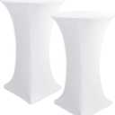 HolidayIdeas Cocktail Table Covers, 2 Pack - Fitted Stretch Spandex High Top Cocktail Tablecloths with Elastic Corners (White, Fit for 30"-32" Diameter x 43" Height Tables), W30"-32" x H43"