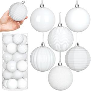 24 Pcs 3.14" White Large Christmas Balls Ornaments Christmas Tree Decoration Plastic Shatterproof Hanging Ornaments Set for Xmas Wedding Holiday Party Wreath Home Decor