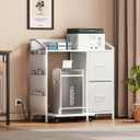 Printer Stand with Fabric Drawers, Lateral Office Filing Cabinets with Power outlets & USB Charging Port, File Cabinet with Large Printer Stands for Home Office, Shredder Stand Rack (White)