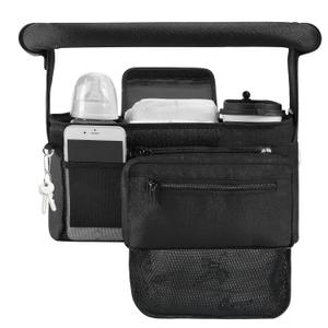 Momcozy Stroller Organizer, with 2 Non-Slip Stickers and 2 Large Capacity and Detachable Mesh Bags, Fits All Strollers Like Britax, Uppababy, Baby Jogger Stroller (Dark black)