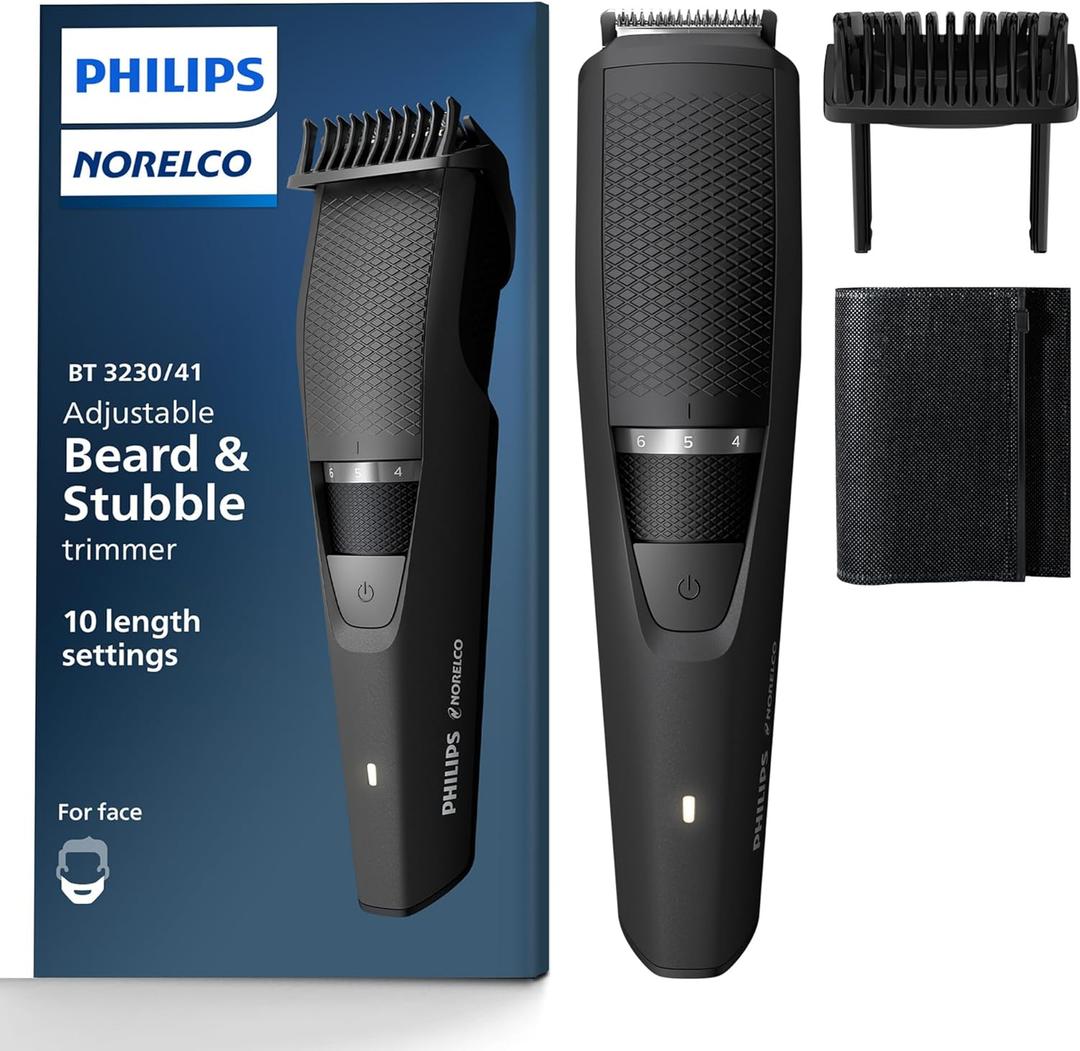 Philips Norelco Beard Trimmer and Hair Clipper - Cordless Grooming, Rechargeable, Adjustable Length, Beard Trimmer and Hair Clipper - No Blade Oil Needed - BT3230/41 (Black)