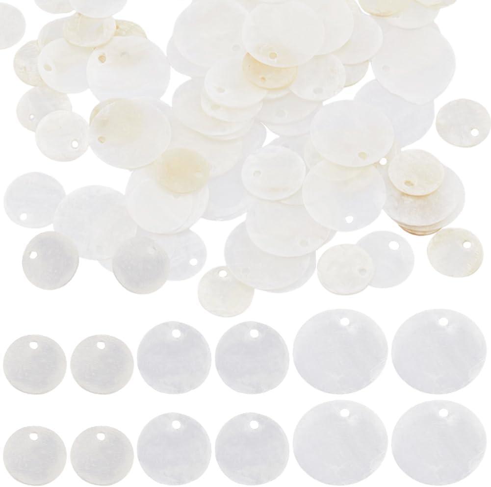 SUNNYCLUE 1 Box 180Pcs Round Capiz Shell Charms Bulk Shell Pendants Small Mussel Beads Flat Round Natural White Coin Mother of Pearl Seashell Charms for Jewelry Making Earrings Home Decor DIY Crafts