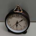 Peakeep 4" Small Battery Operated Antique Retro Analog Alarm Clock with Contour Lines in Gold for Room Decors, Silent Elegant Bedside Desk Gift Clock (Black)