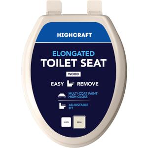 HIGHCRAFT Premium Elongated Toilet Seat with Adjustable Hinges & Quick Removal Mechanism - Molded Wood Toilet Seat - Fits Standard Elongated Toilets - Oval Seat in Bone/Beige