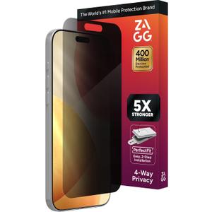 ZAGG Privacy XTR Screen Protector for iPhone 17 Pro Max - 4-Way Privacy Full-Screen Filter, 5X Stronger, Fingerprint-Resistant Tempered Glass, Smooth Feel, Easy Two-Step Installation