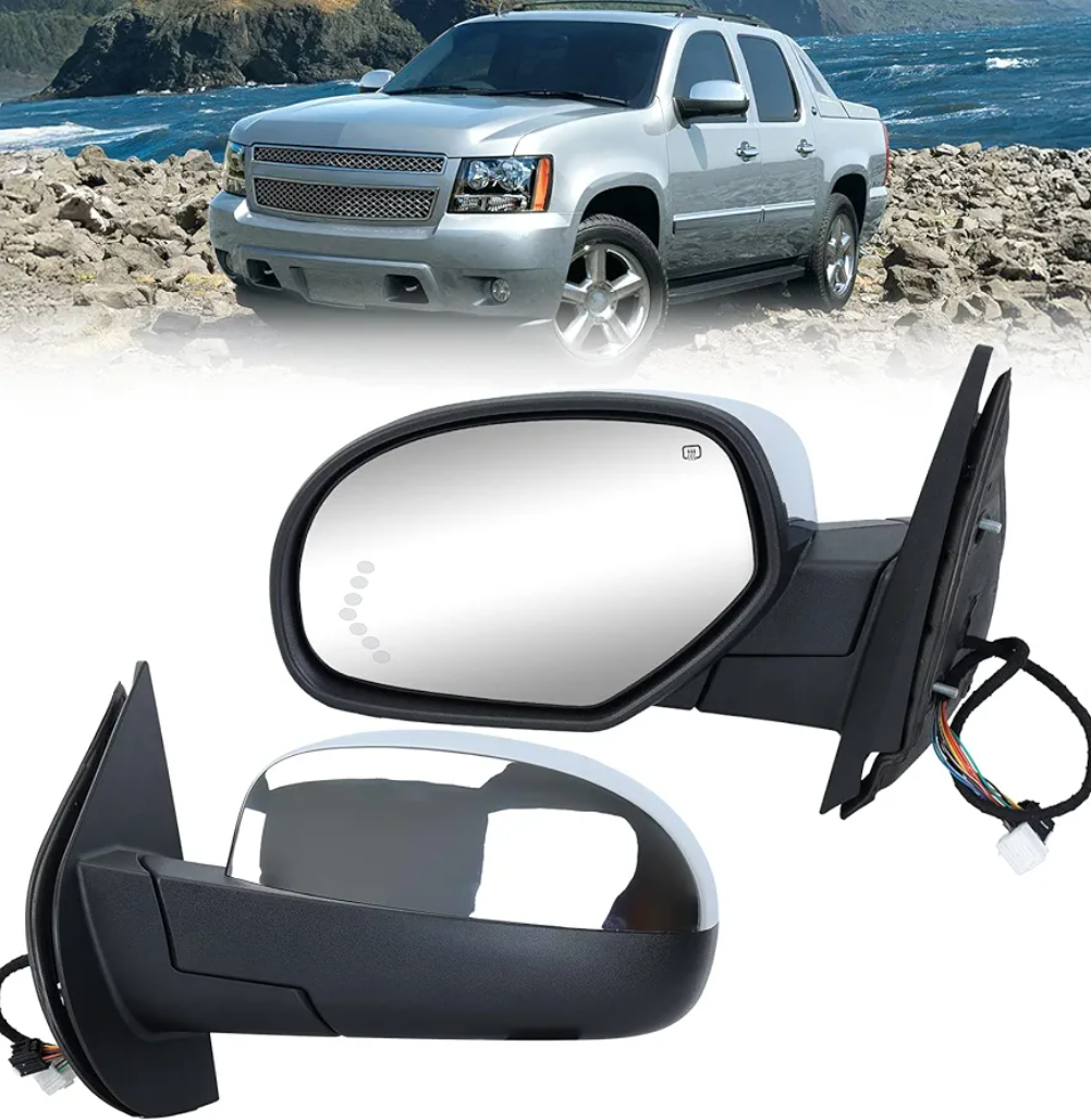 Chrome Driver Power Folding Side Mirror Compatible with 2007-2014 Chevy Suburban Tahoe Silverado Avalanche/GMC Yukon Sierra Heated/with Puddle Light/Turn Signal Indicator Left Mirrors