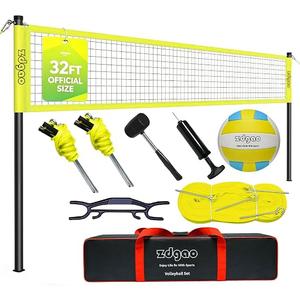 Zdgao 32FT Outdoor&Portable Volleyball Net-Adjustable Thick Dia Poles
Completed Set;Easy Setup&Carry;Good for Backyard&Outdoor sites-Park/Beach/Grass/Lawn;32FT Official Size;Durable Materials