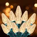 C9 Christmas Lights Outdoor, 82 FT 100 LED Connectable C9 String Lights with 8 Modes and Timer Extendable Xmas Tree Patio Roofline Garden Yard Holiday Party Indoor Outdoor Decoration, Warm White