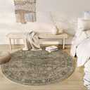 6x6 Washable Round Rug Brown Vintage Non Slip Soft Low Pile Circle Rug for Living Room Bedroom Distressed Oriental Indoor Carpet for Dining Room Office Entryway Home Decor