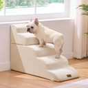 ZOMISIA Dog Stairs for High Beds - Pet Stairs Ramp for Couch, 35D Foam Dog Steps for Small to Large Pets, with Non-Slip Bottom Beige, 5 Steps