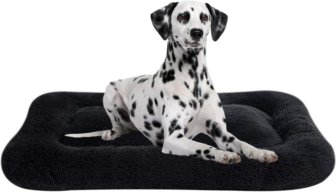 Coohom Deluxe Plush Dog Bed Pet Cushion Crate Mat,Fulffy Comfy Kennel Anti-Slip Washable Pad for Medium Large X-Large Dogs(XX-Large, Black)