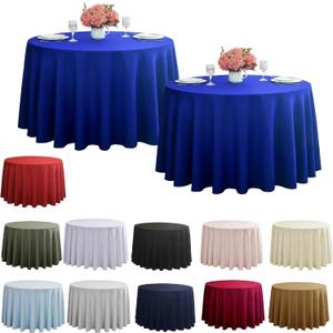 2-Pack Round 90-inch Royal Blue Table Cloths, Solid Stain and Wrinkle Resistant Circular Tablecloth, Premium Plain Weave Polyester Fabric Table Linen Covers for Hotel, Banquet